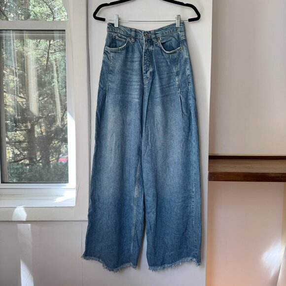 Free People Old West Slouchy Jeans Wide Leg Denim Mid Rise We The Free Blue 25 - Picture 9 of 11